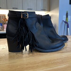 Sam Edelman Black Fringe Ankle Boots